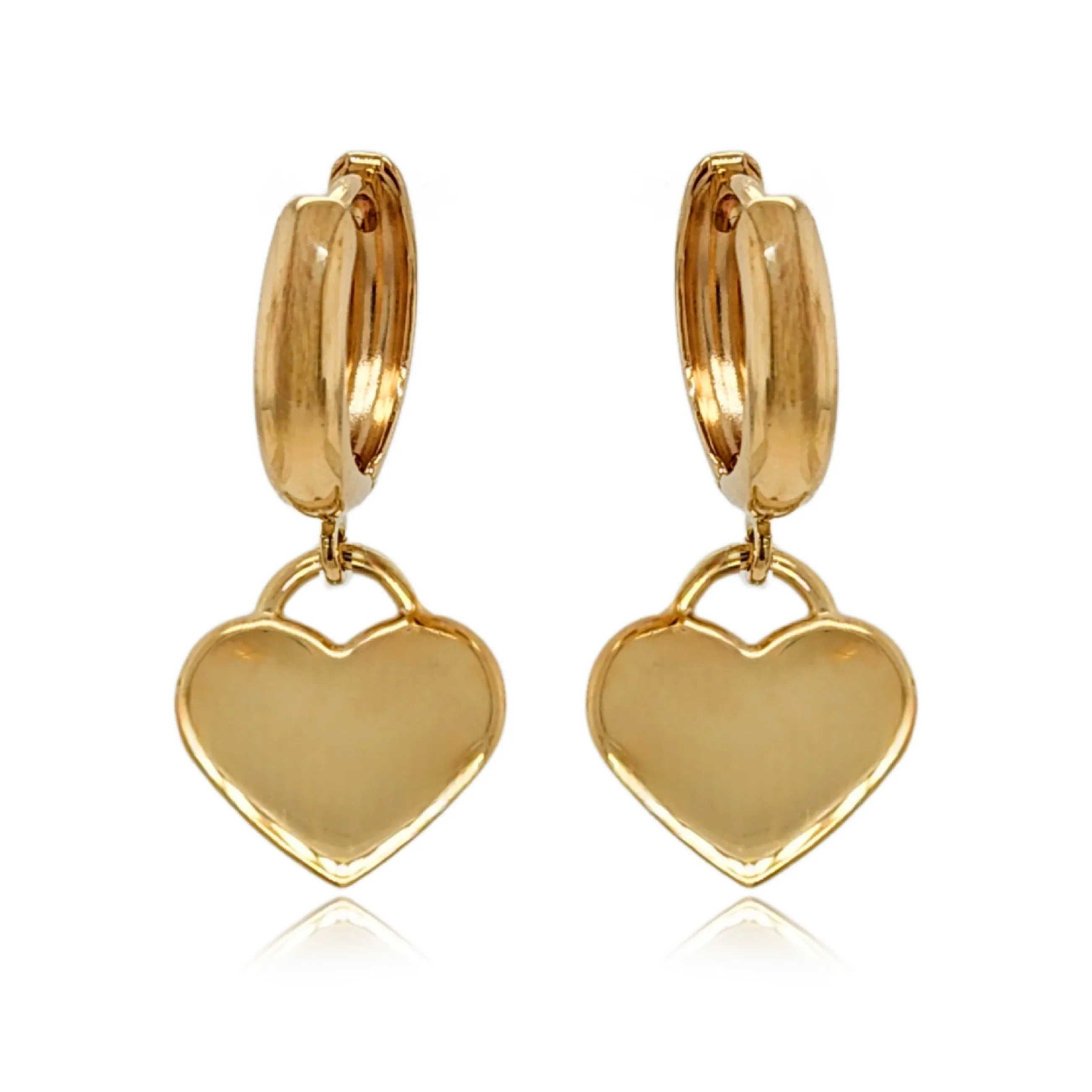 14K Gold Shiny Heart on Hoop Earring