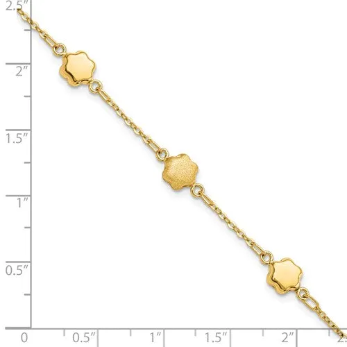 14K Yellow Gold Alternating Shiny and Matte Flower Link Bracelet