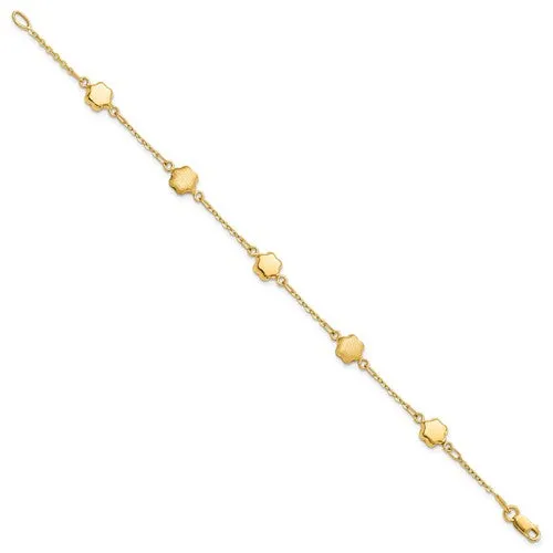 14K Yellow Gold Alternating Shiny and Matte Flower Link Bracelet