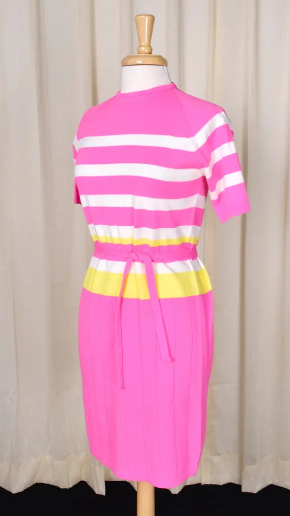 1960s Vintage Neon Pink Sweater Dress