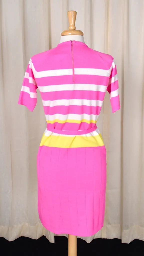 1960s Vintage Neon Pink Sweater Dress