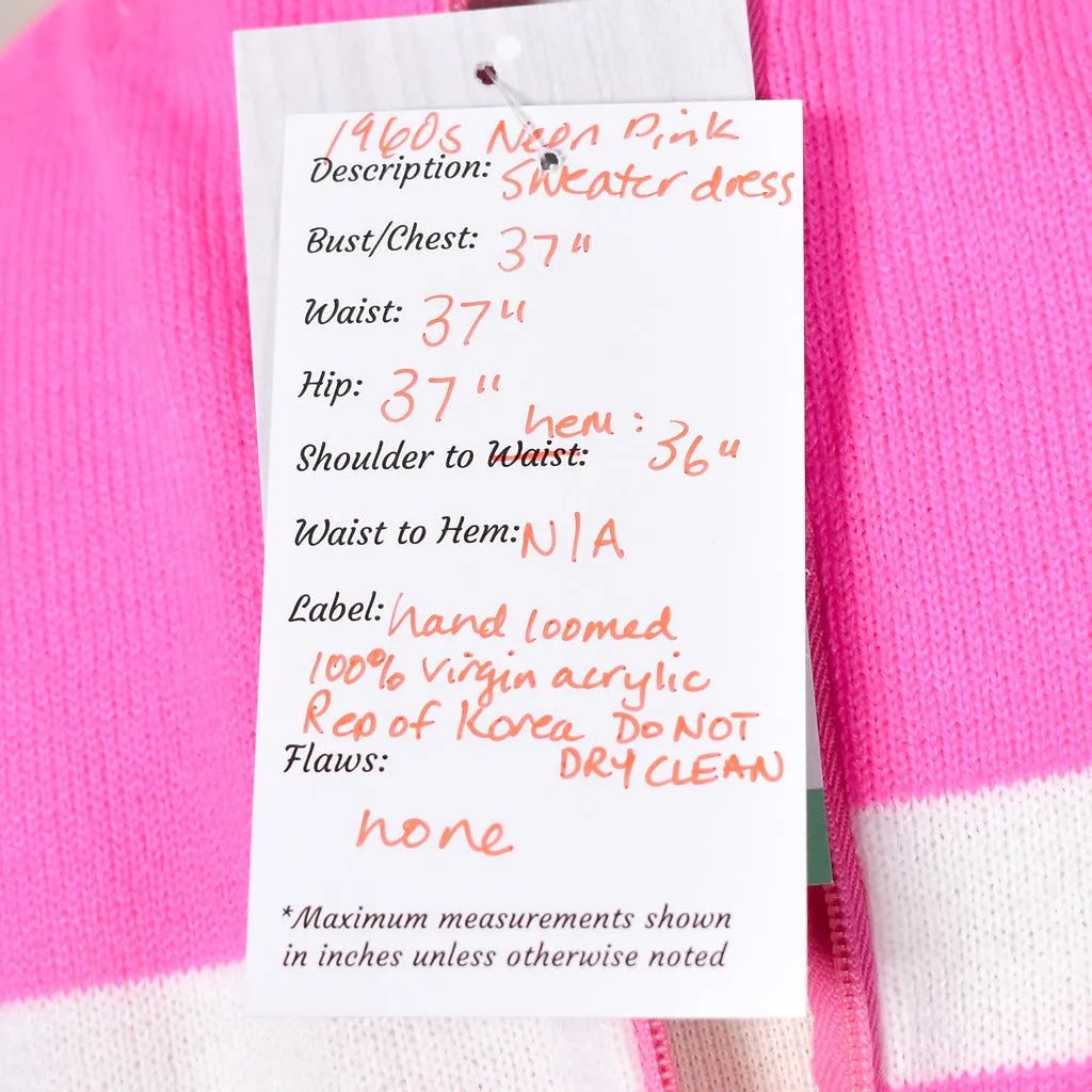 1960s Vintage Neon Pink Sweater Dress