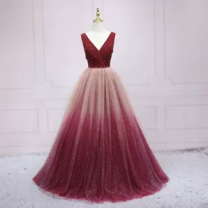 A-line Ombre Prom Dress Sleeveless Shiny Prom Dress s26