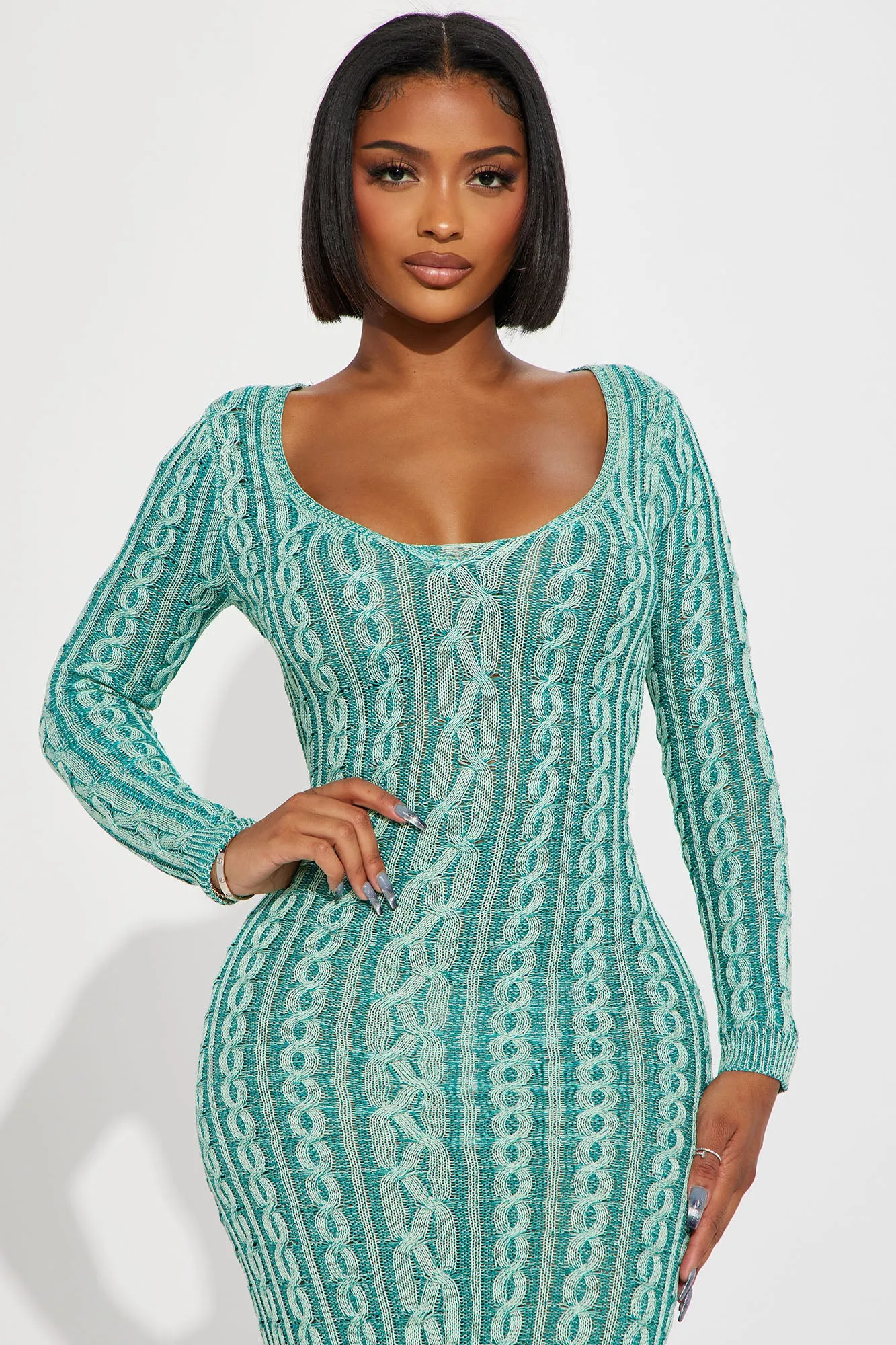 Alena Sweater Midi Dress - Jade