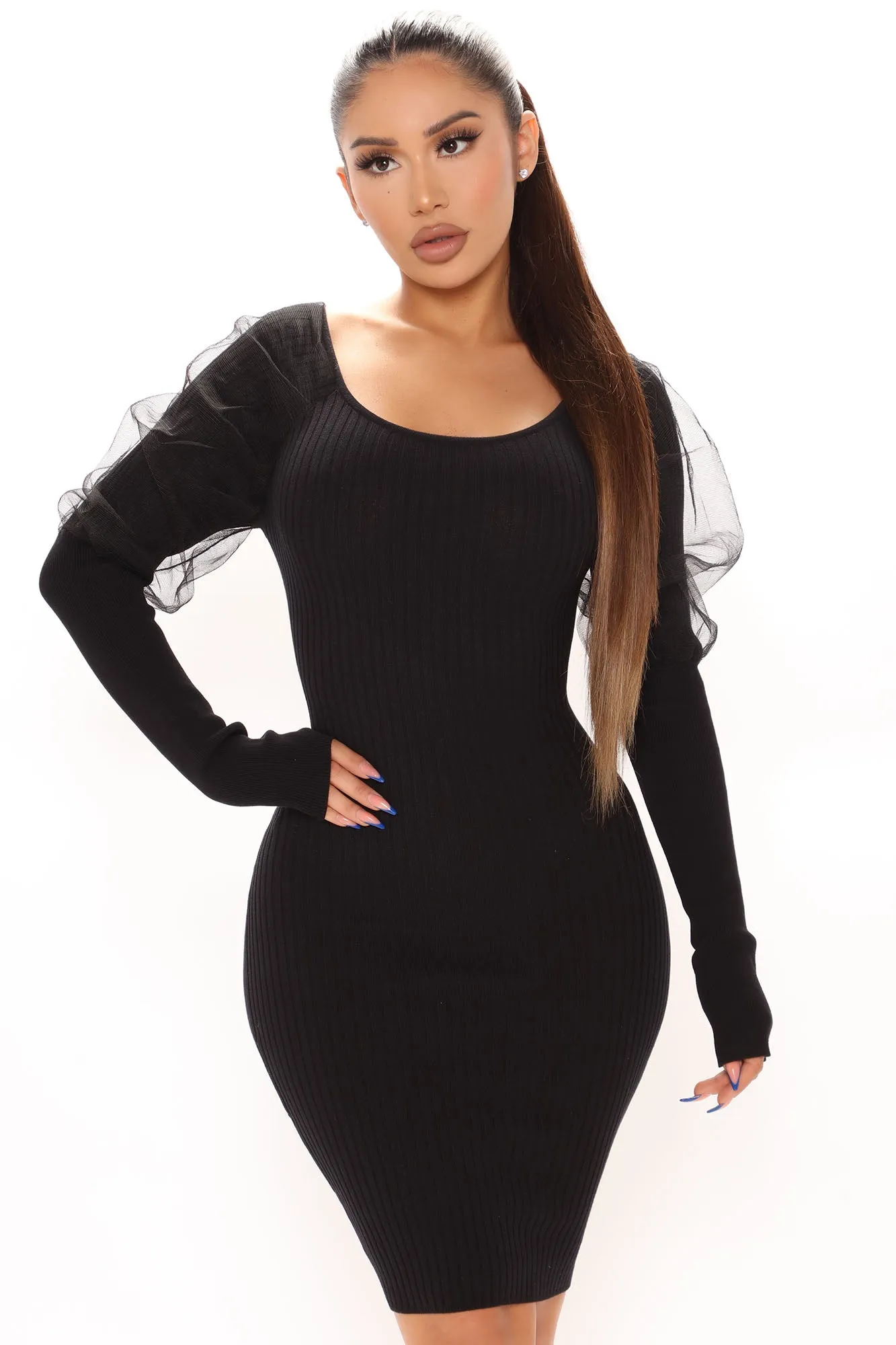 All The Love Sweater Mini Dress - Black