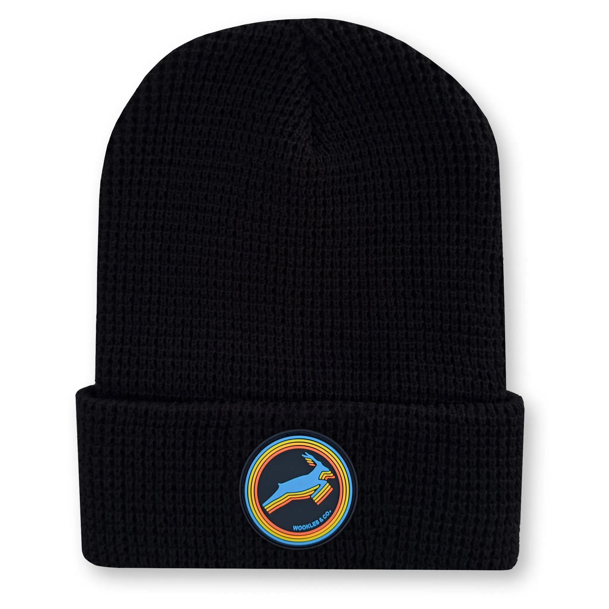 Antelope Waffle Knit Beanie in Black