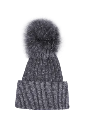 Bella Knit Hat with Detachable Dyed to Match Fox Fur Pom