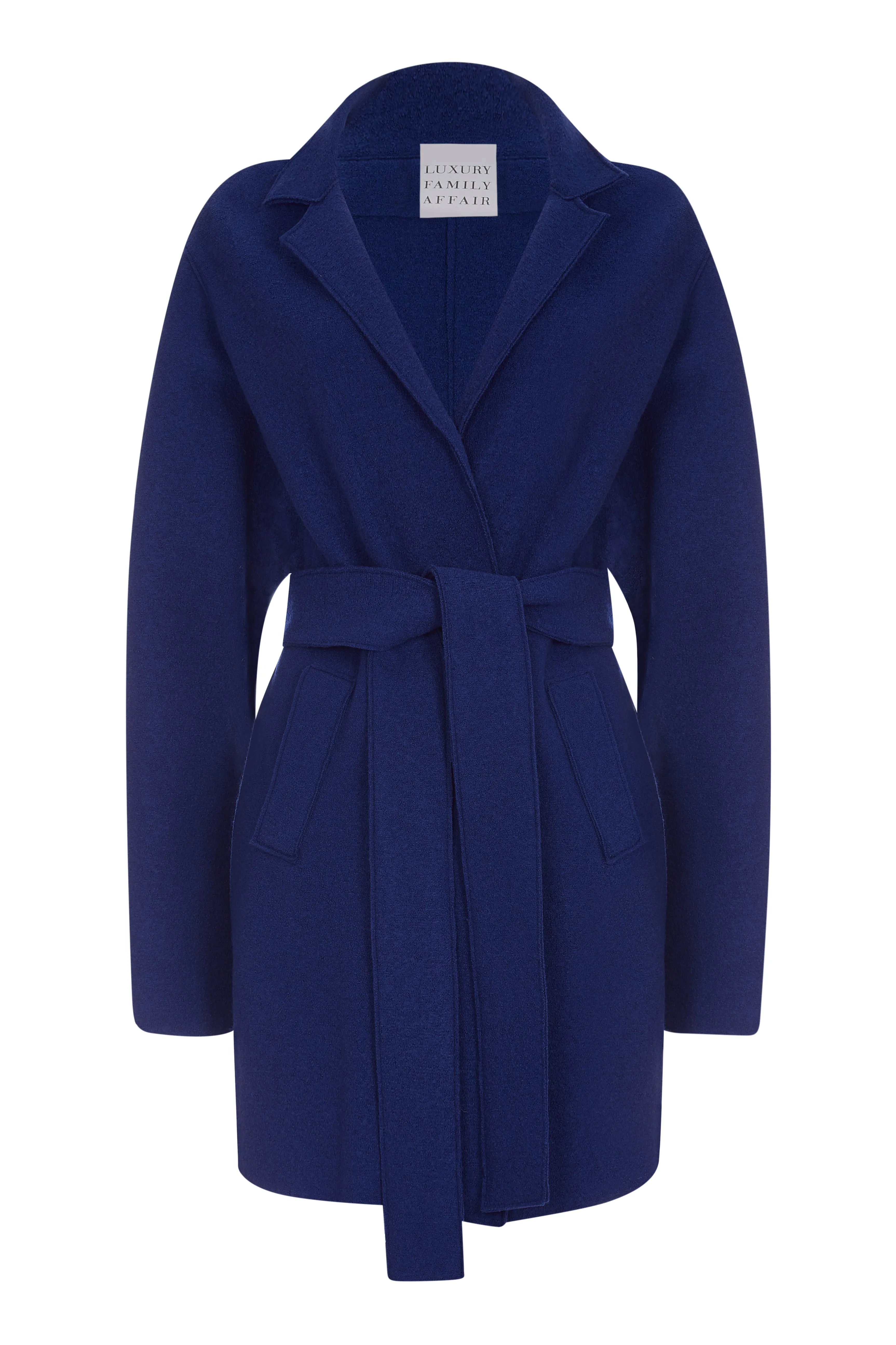 BERLIN French Blue Boiled Wool Belted Cardigan Jacket