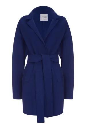 BERLIN French Blue Boiled Wool Belted Cardigan Jacket