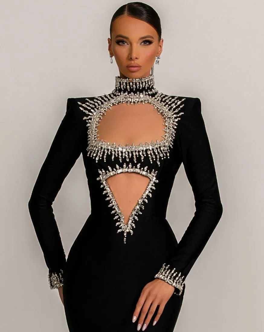 Celeste Elegant Long Sleeves Black Evening Dress