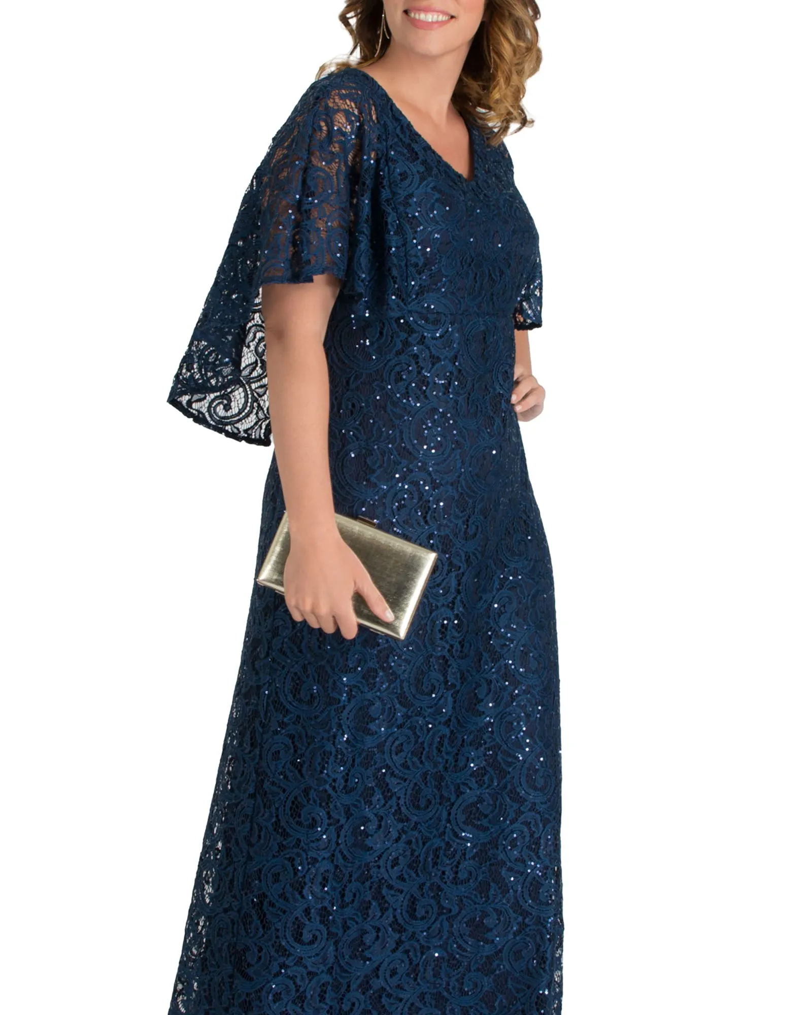 Celestial Cape Sleeve Gown | NOCTURNAL NAVY
