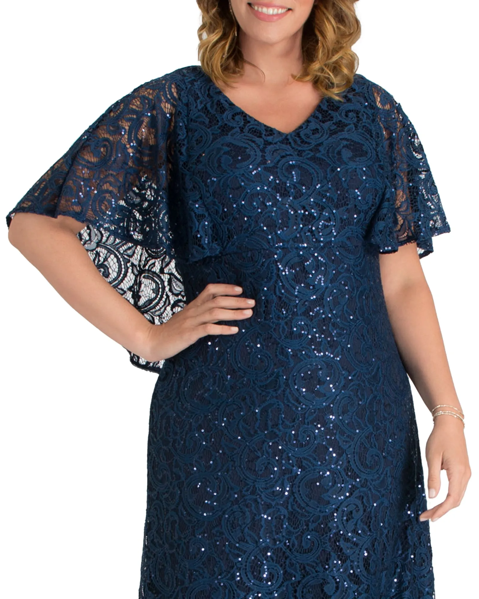 Celestial Cape Sleeve Gown | NOCTURNAL NAVY