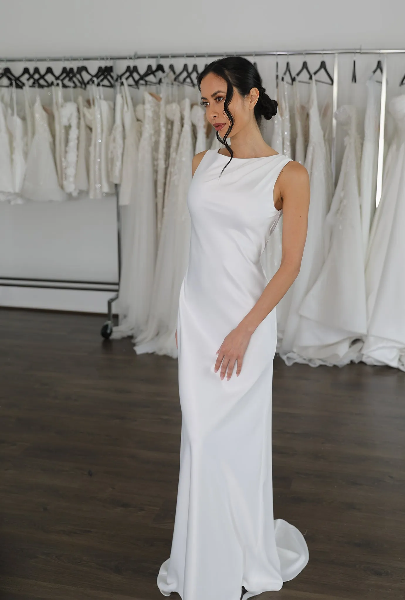 Cindy Boat Neck Sheath Wedding Dress