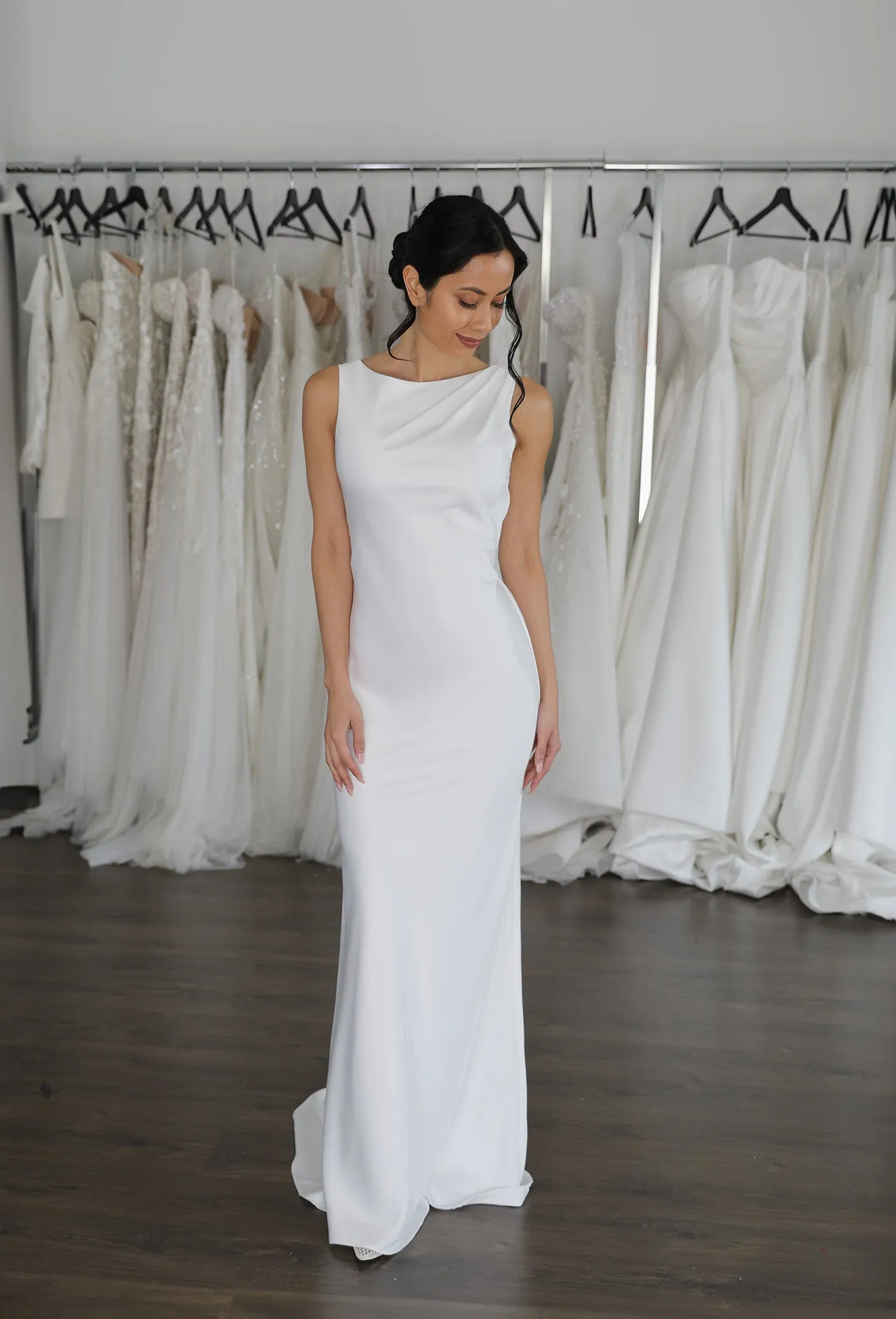 Cindy Boat Neck Sheath Wedding Dress