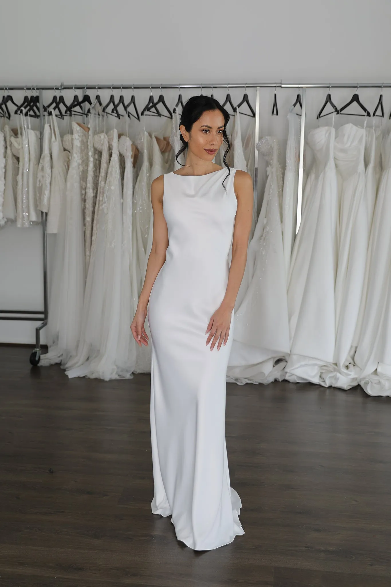Cindy Boat Neck Sheath Wedding Dress