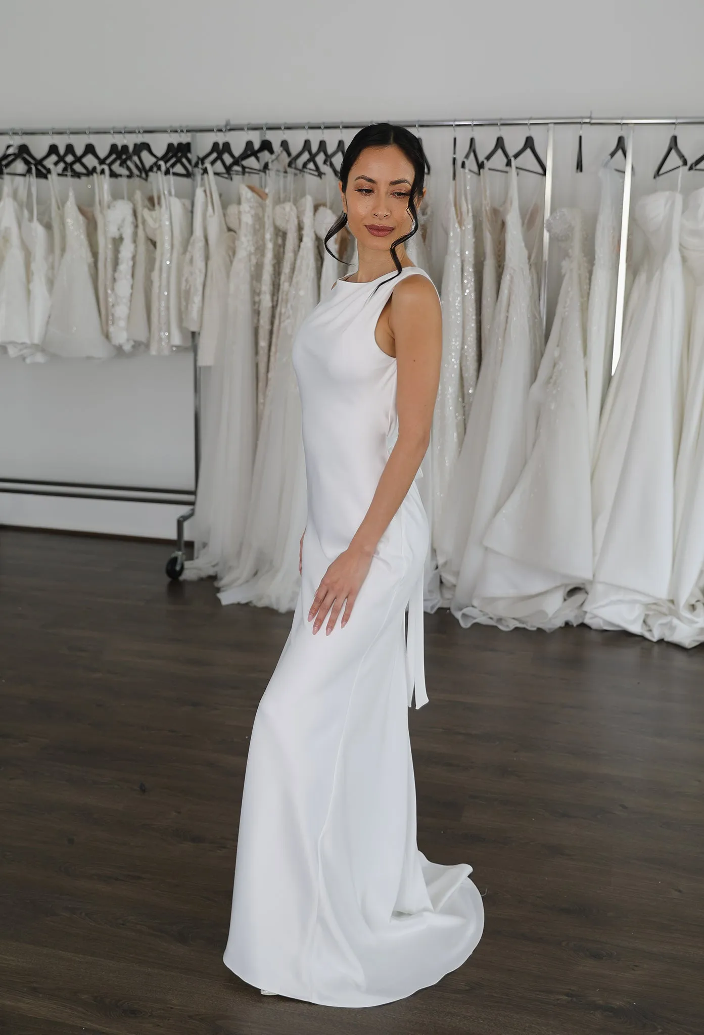 Cindy Boat Neck Sheath Wedding Dress