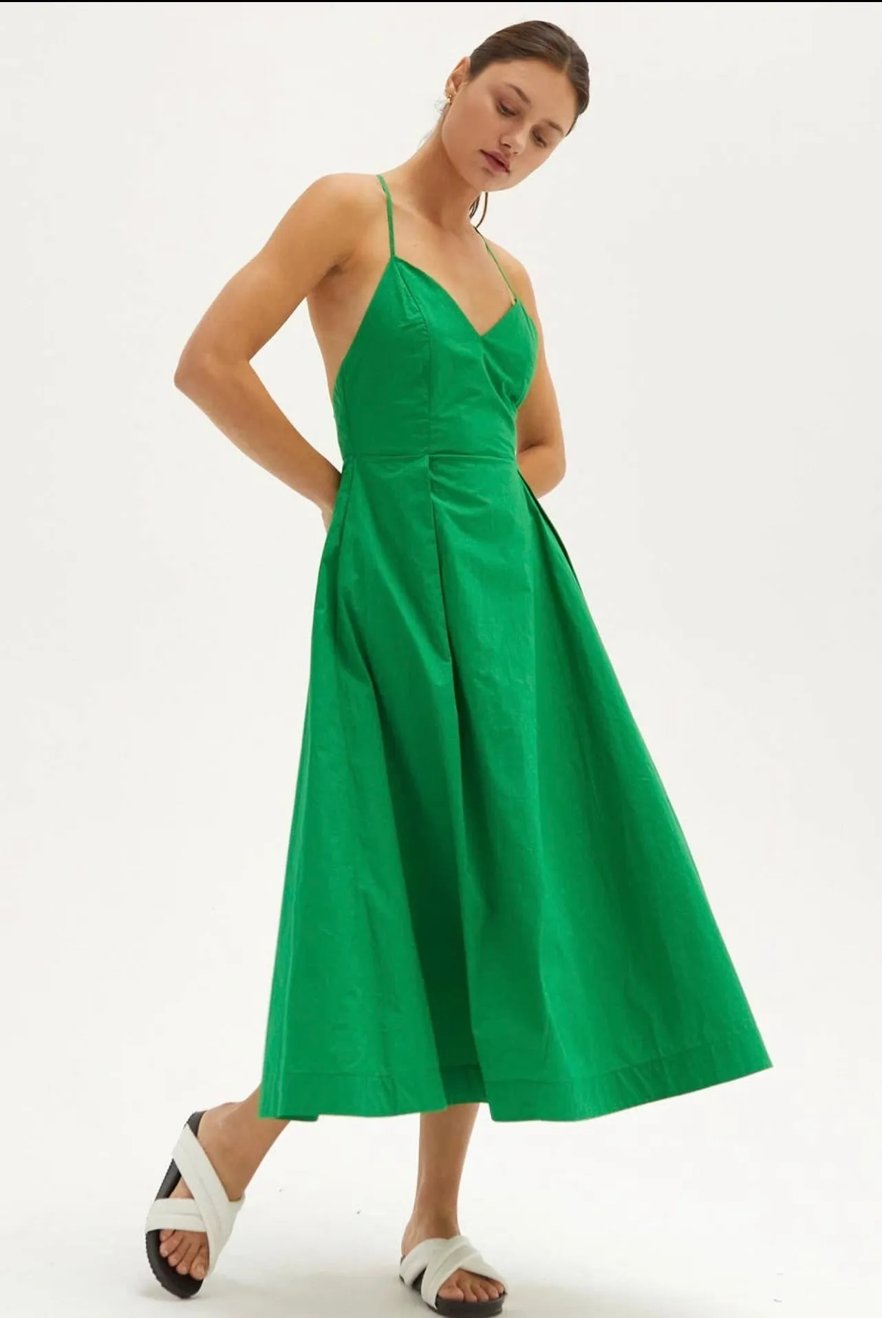 CRISS CROSS BACK POCKETED MIDI DRESS