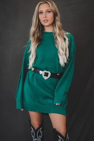 DEAL A Cabin Weekend Hunter Green Oversized Sweater Dress