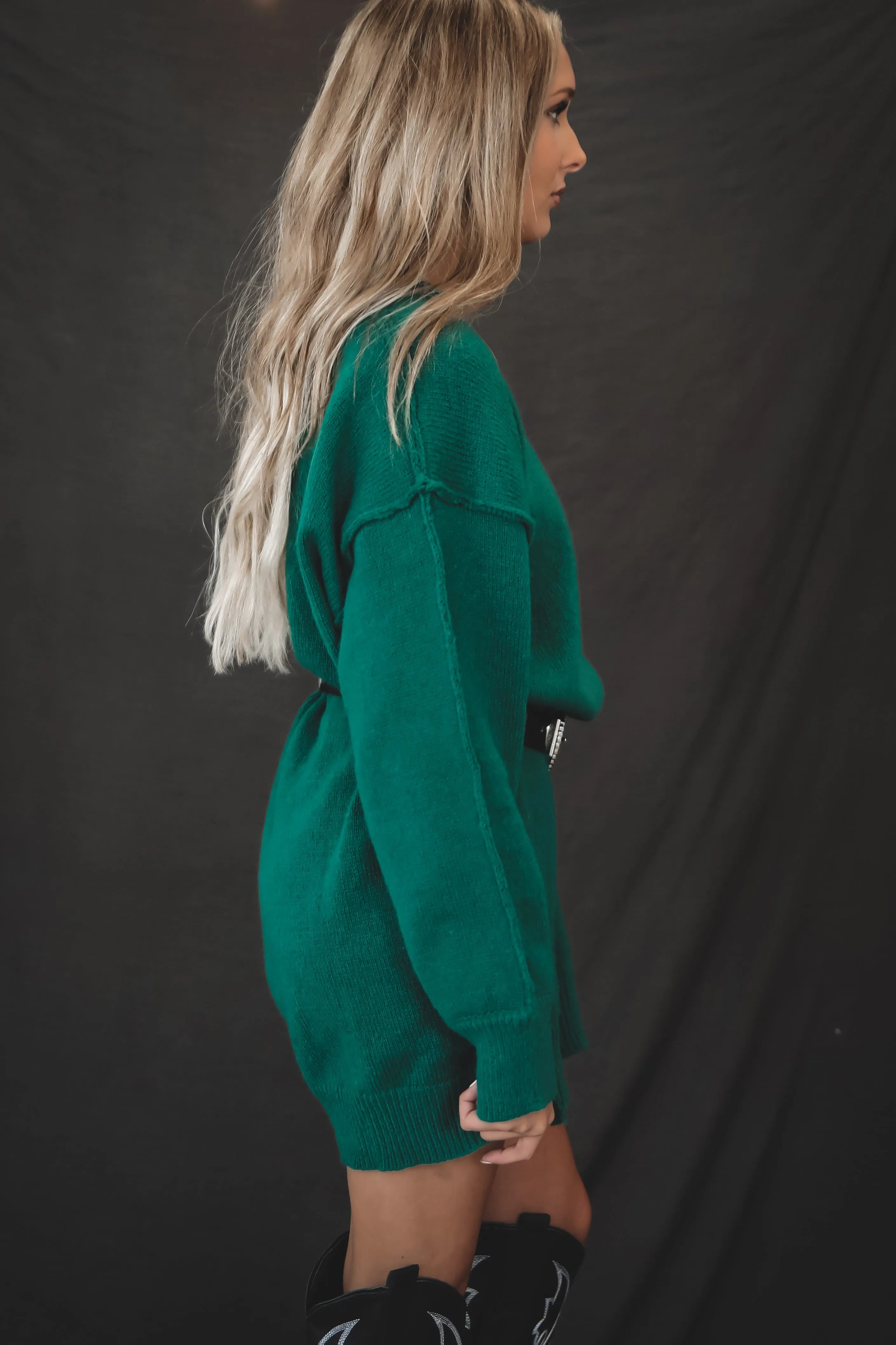 DEAL A Cabin Weekend Hunter Green Oversized Sweater Dress
