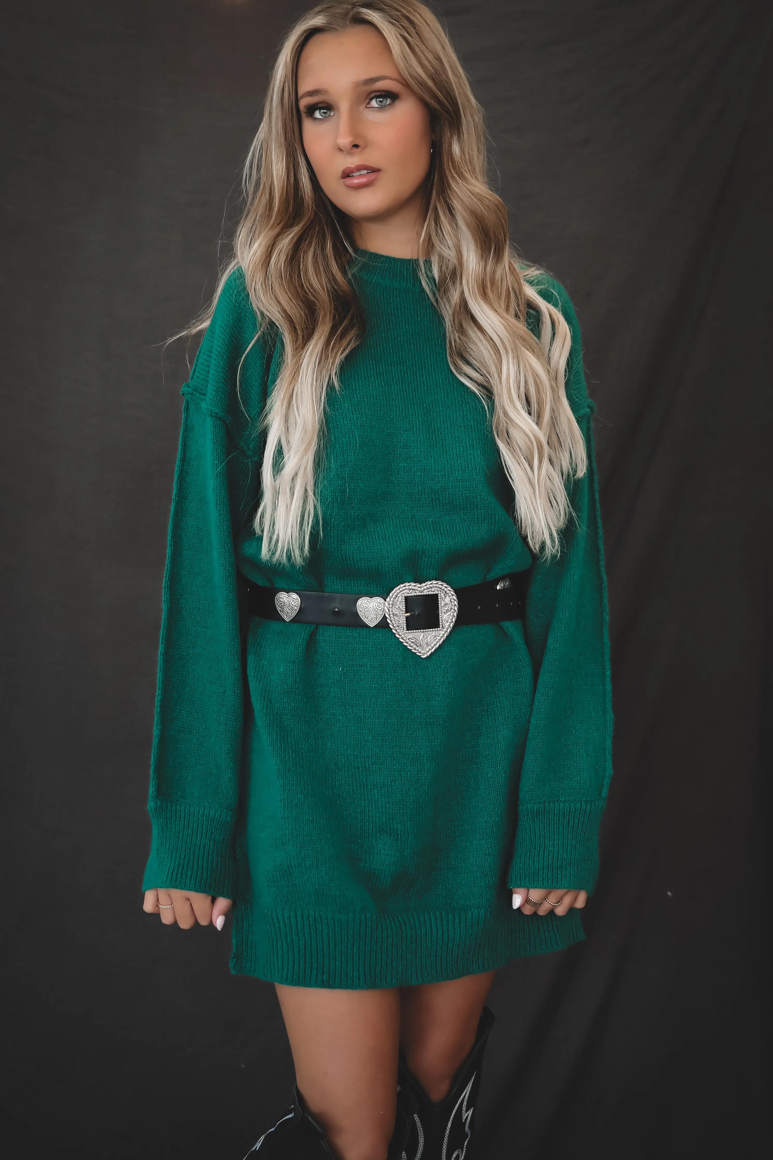 DEAL A Cabin Weekend Hunter Green Oversized Sweater Dress
