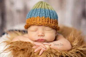 Dusty Blue Green Brown Newborn Knit Hat