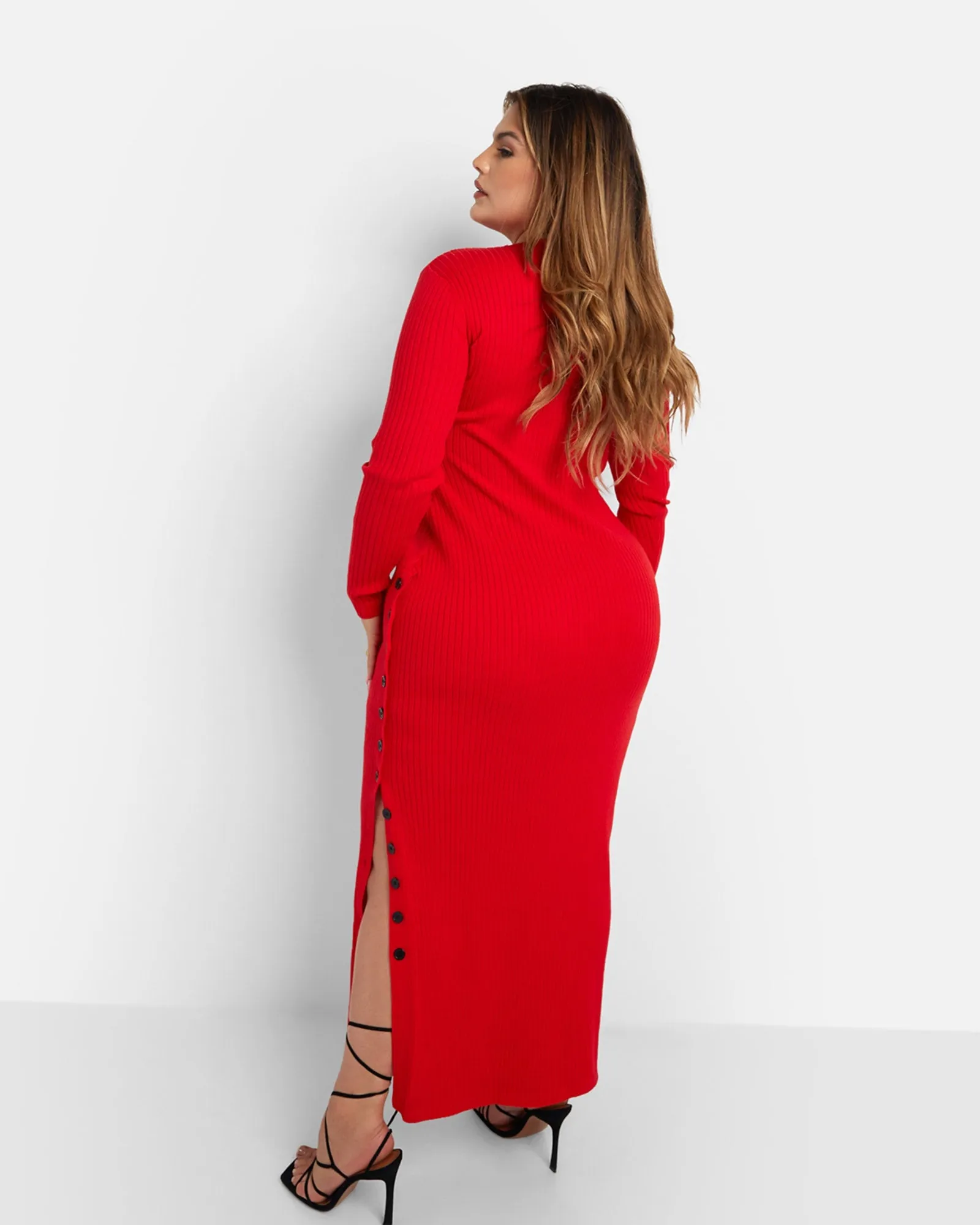 Elsie Knit Button Detail Maxi Bodycon Dress | Red