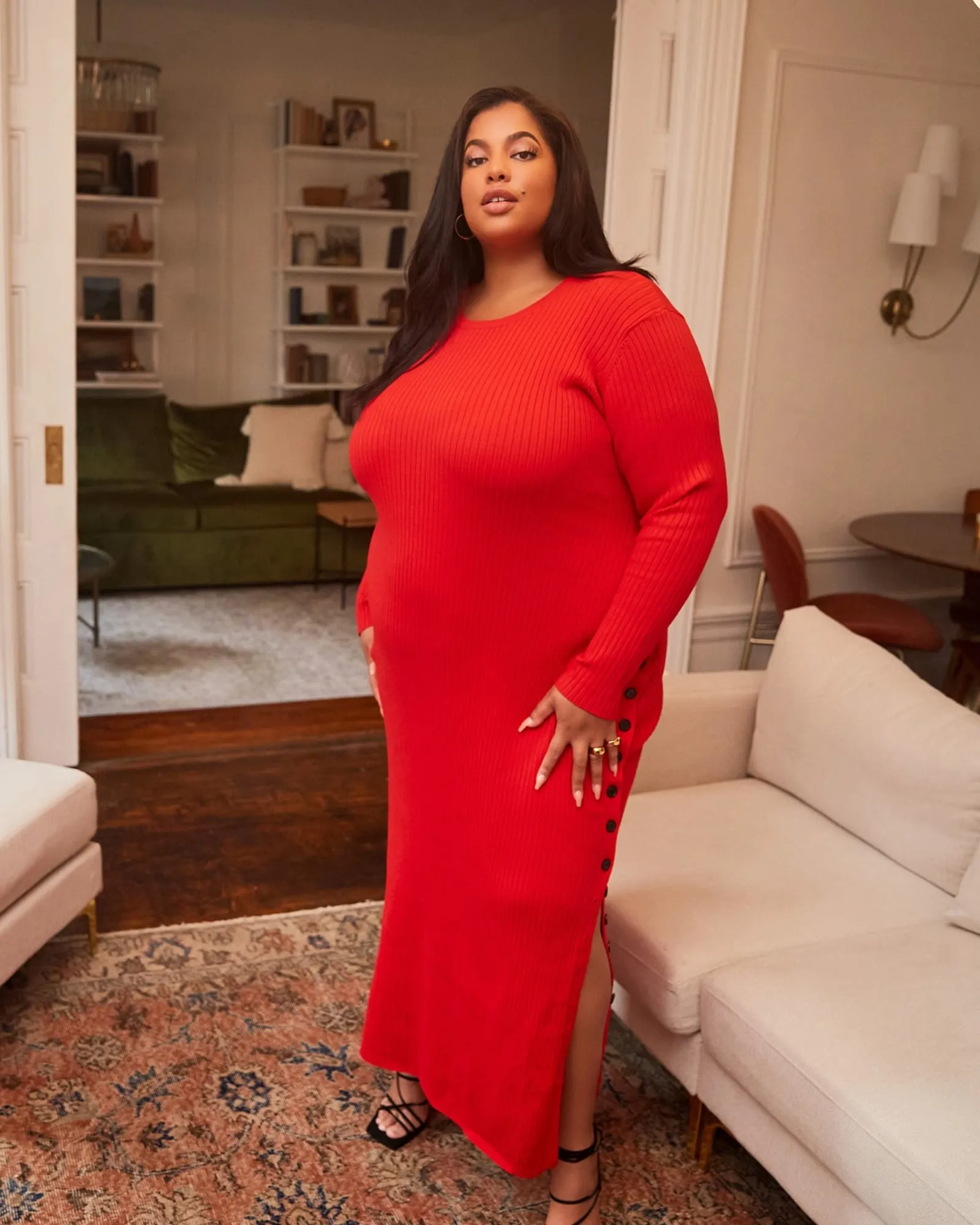 Elsie Knit Button Detail Maxi Bodycon Dress | Red