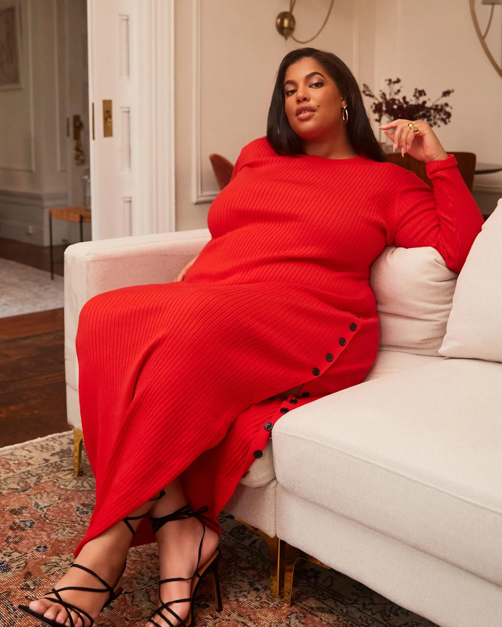 Elsie Knit Button Detail Maxi Bodycon Dress | Red