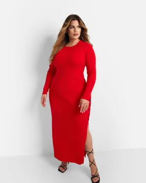 Elsie Knit Button Detail Maxi Bodycon Dress | Red