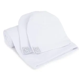 Ely's & Co White Jersey Knit Cotton Swaddle Blanket and Beanie Gift Set