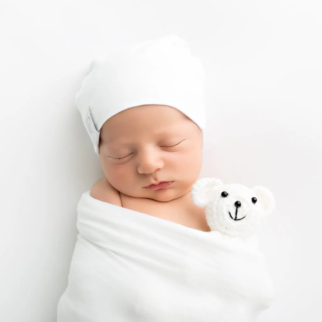Ely's & Co White Jersey Knit Cotton Swaddle Blanket and Beanie Gift Set