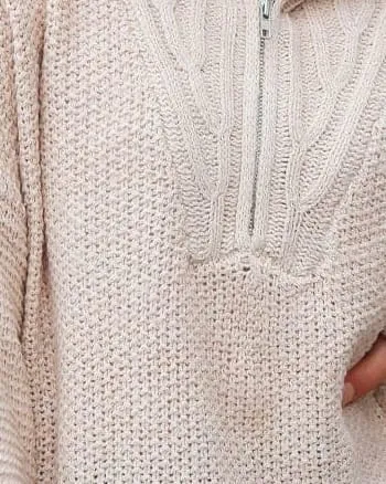Feeling It Taupe Half Zip Collared Knit Sweater | Beige