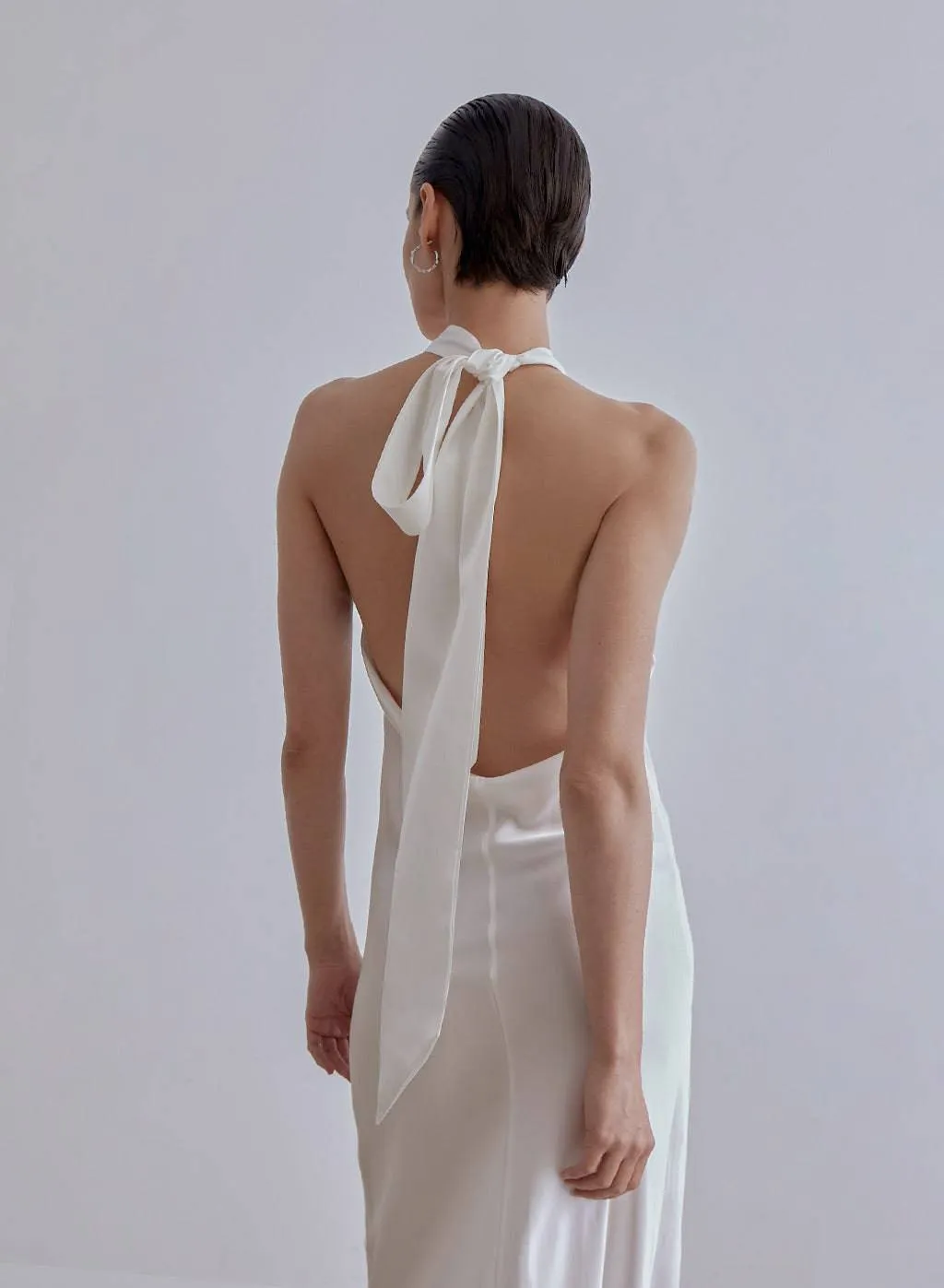 French Bow Halterneck Charming Silk Maxi Dress
