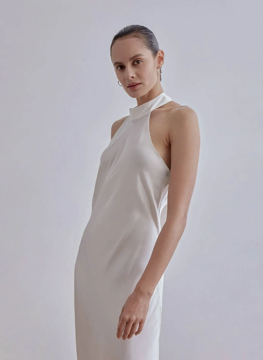 French Bow Halterneck Charming Silk Maxi Dress