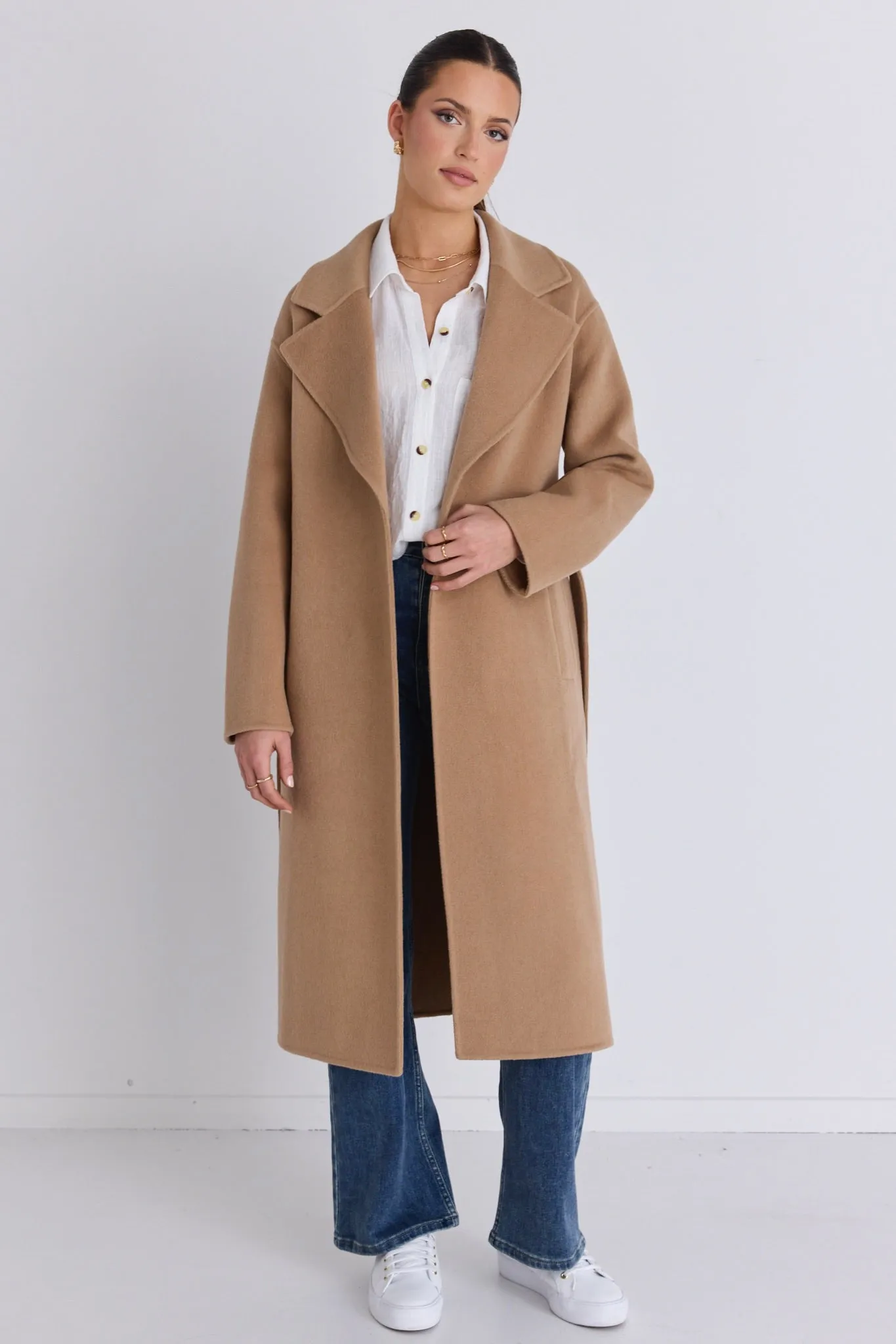 Geneva Camel Wool Blend Belted Coat