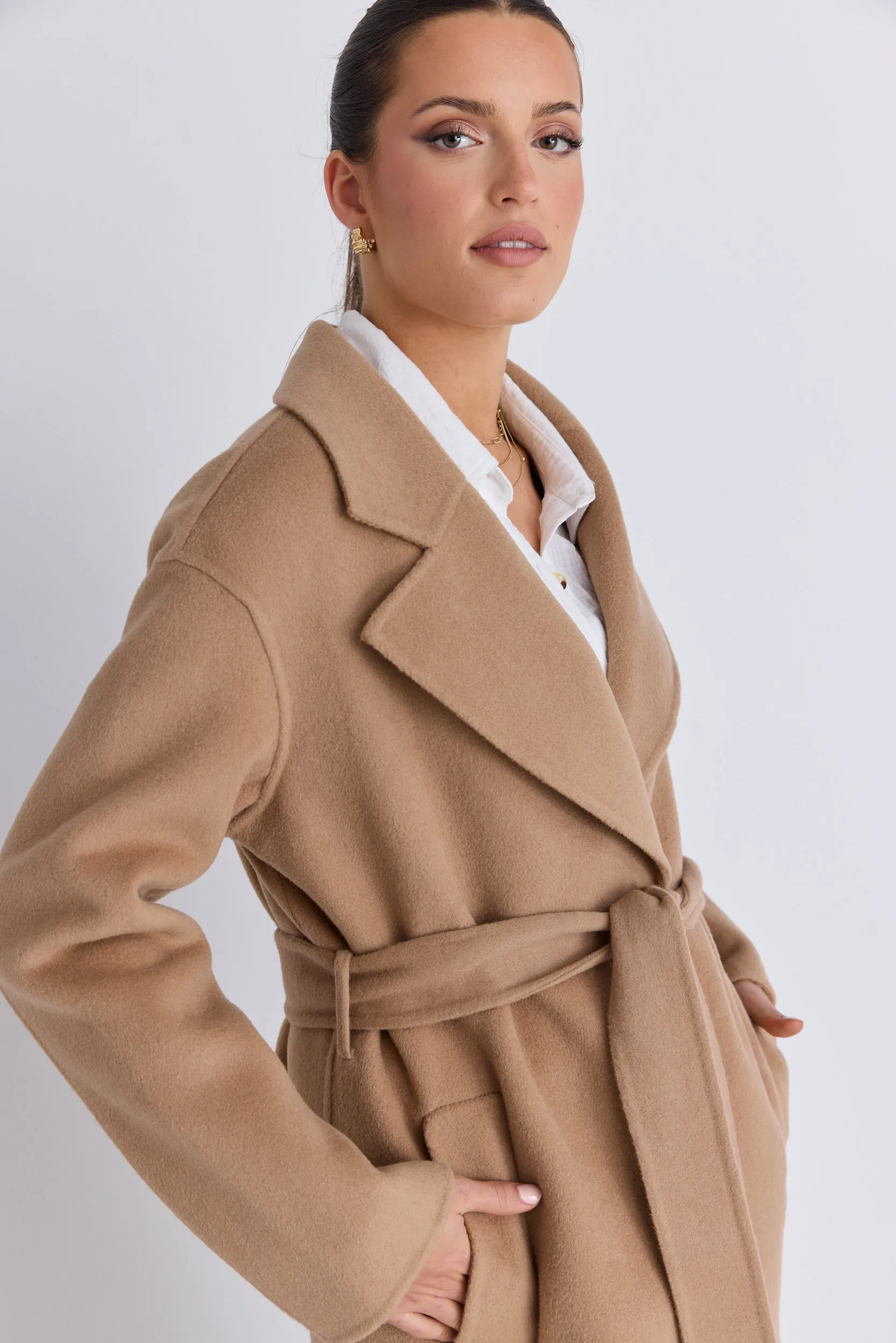 Geneva Camel Wool Blend Belted Coat