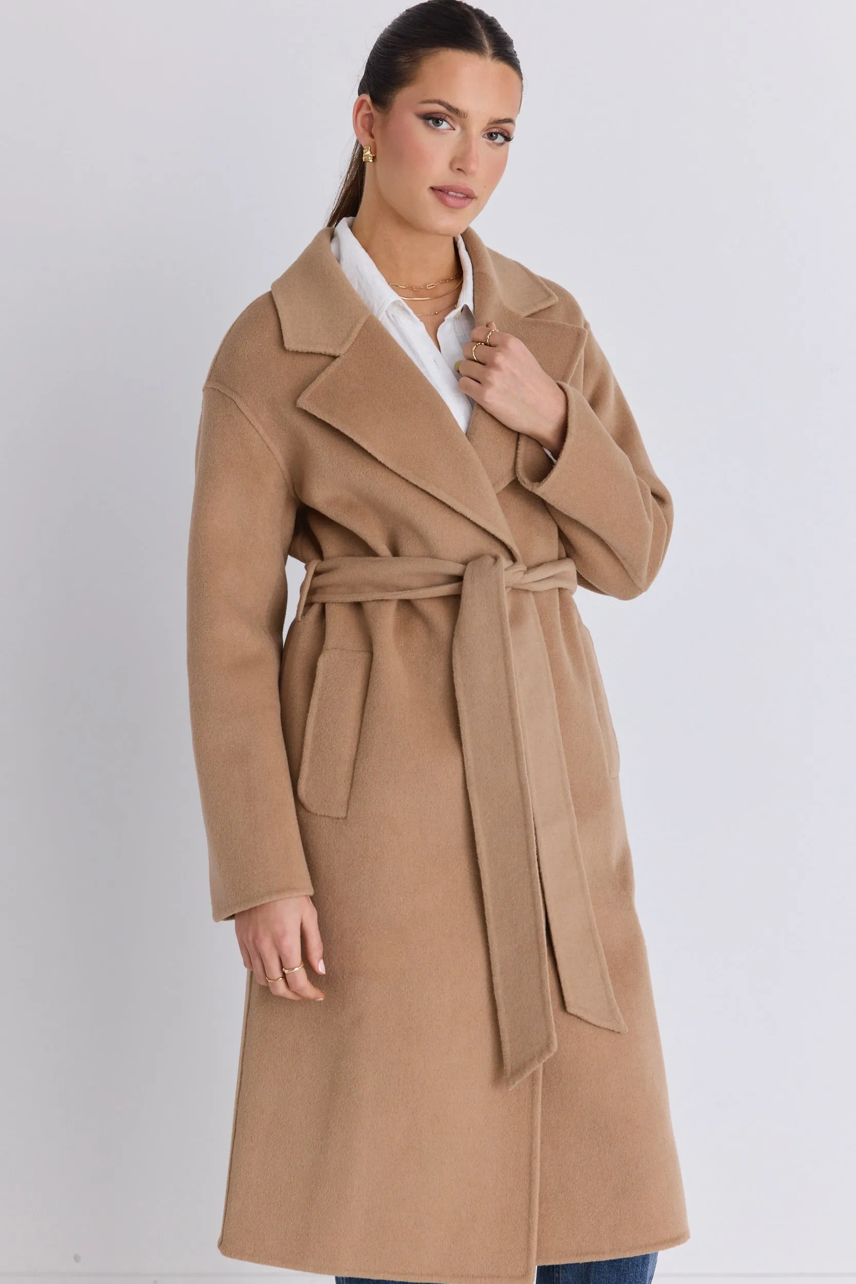 Geneva Camel Wool Blend Belted Coat