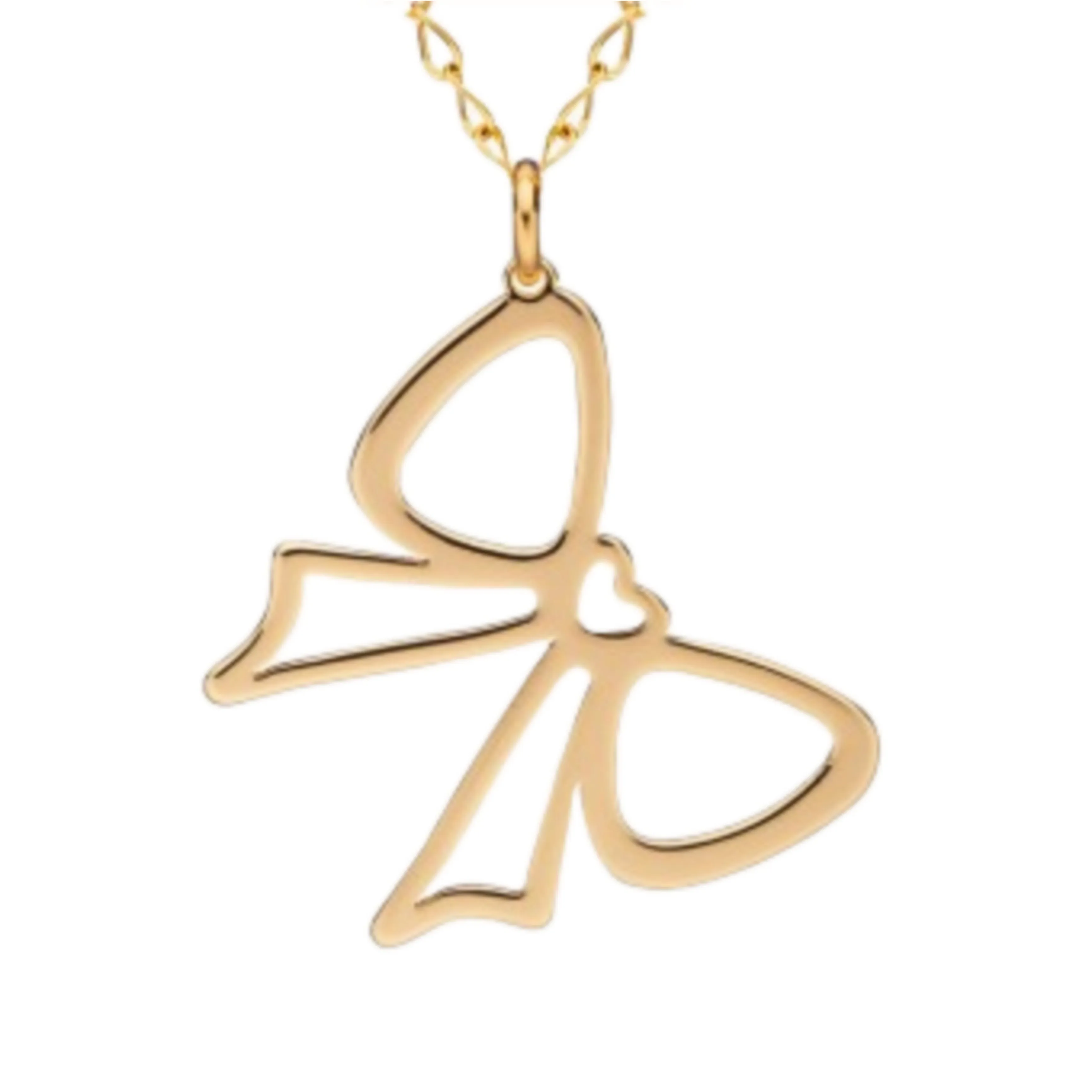 Gold Plated Flat Shiny Bow Necklace