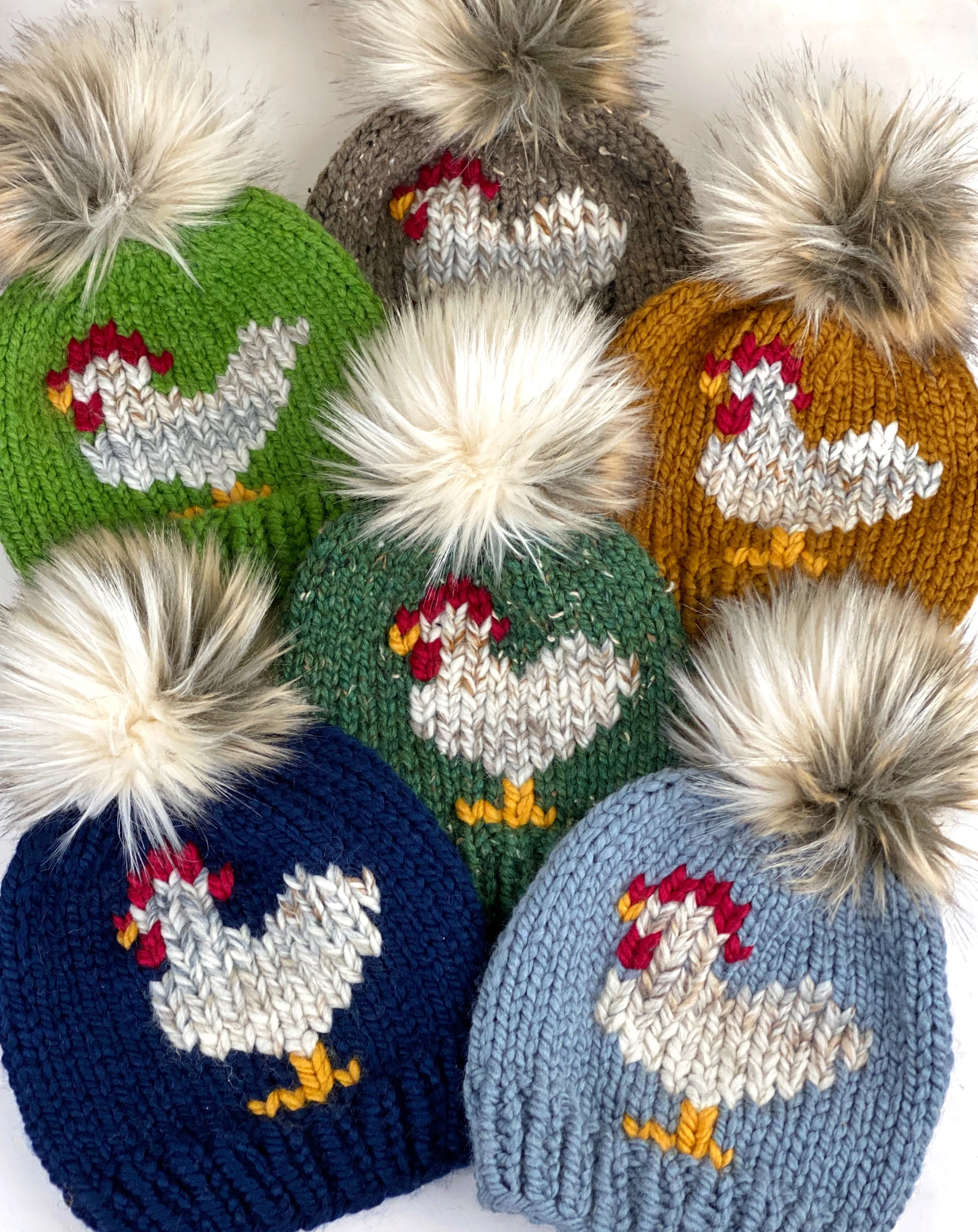 Grass Green Chicken Beanie Wool Blend Womens Adult Hat Faux Fur Pom Pom Hat