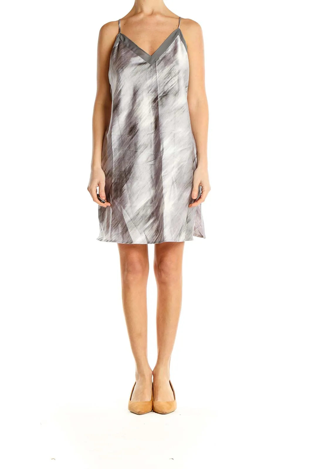 Gray Abstract Print Slip Dress