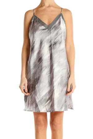 Gray Abstract Print Slip Dress