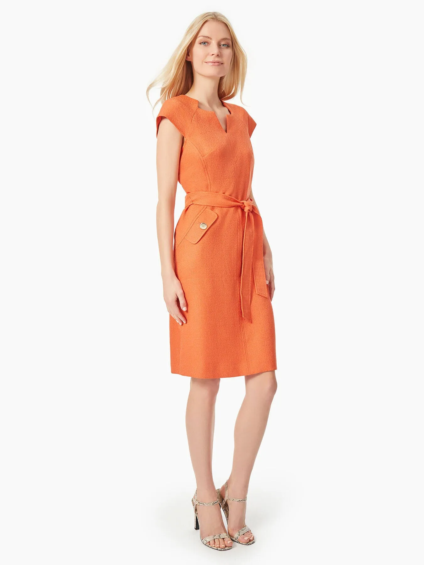 Hampton Notched Neckline Belted Crepe Dress