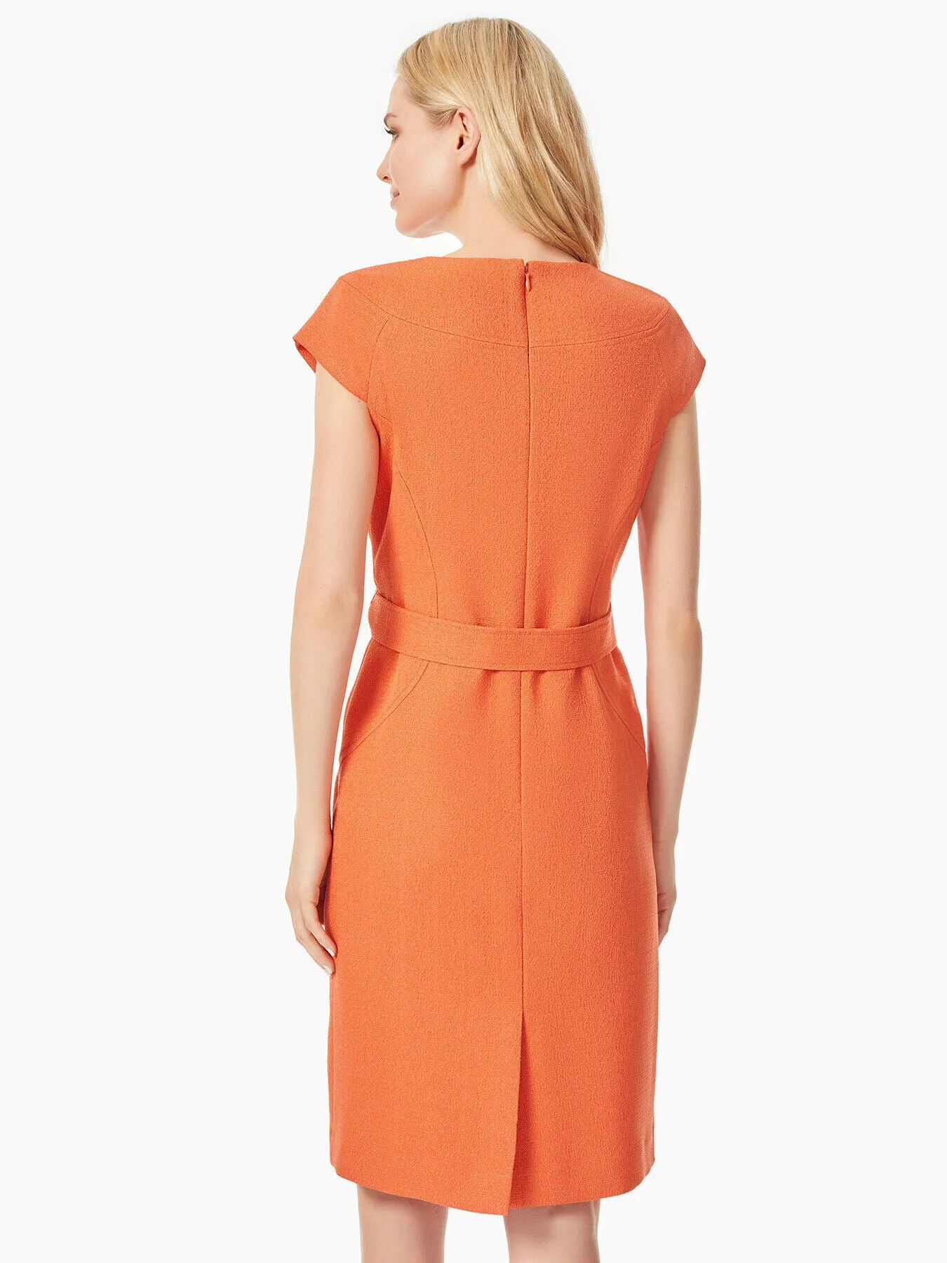 Hampton Notched Neckline Belted Crepe Dress