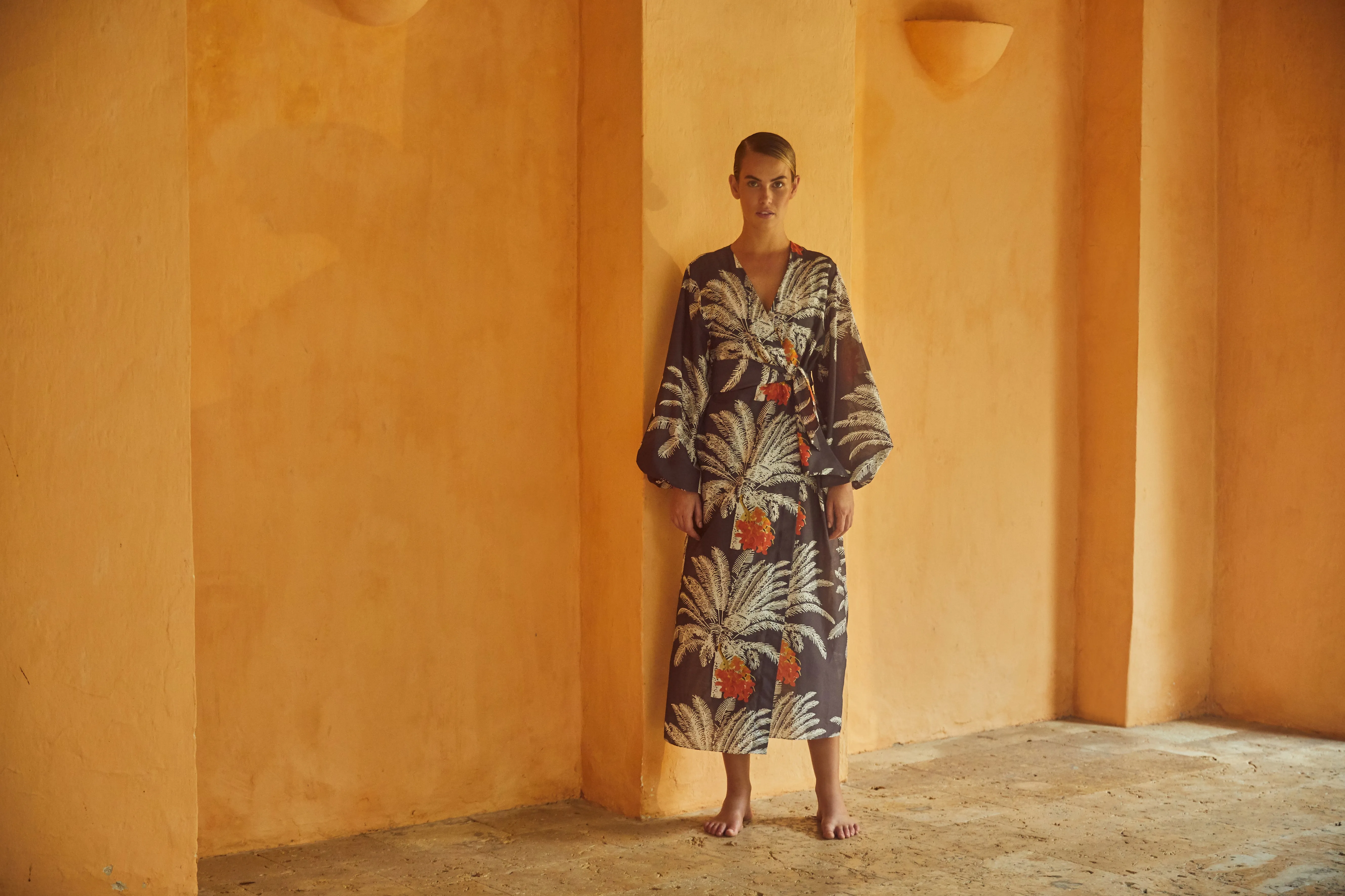 Hojarasca Cotton-Silk Maxi Dress / Black Palms