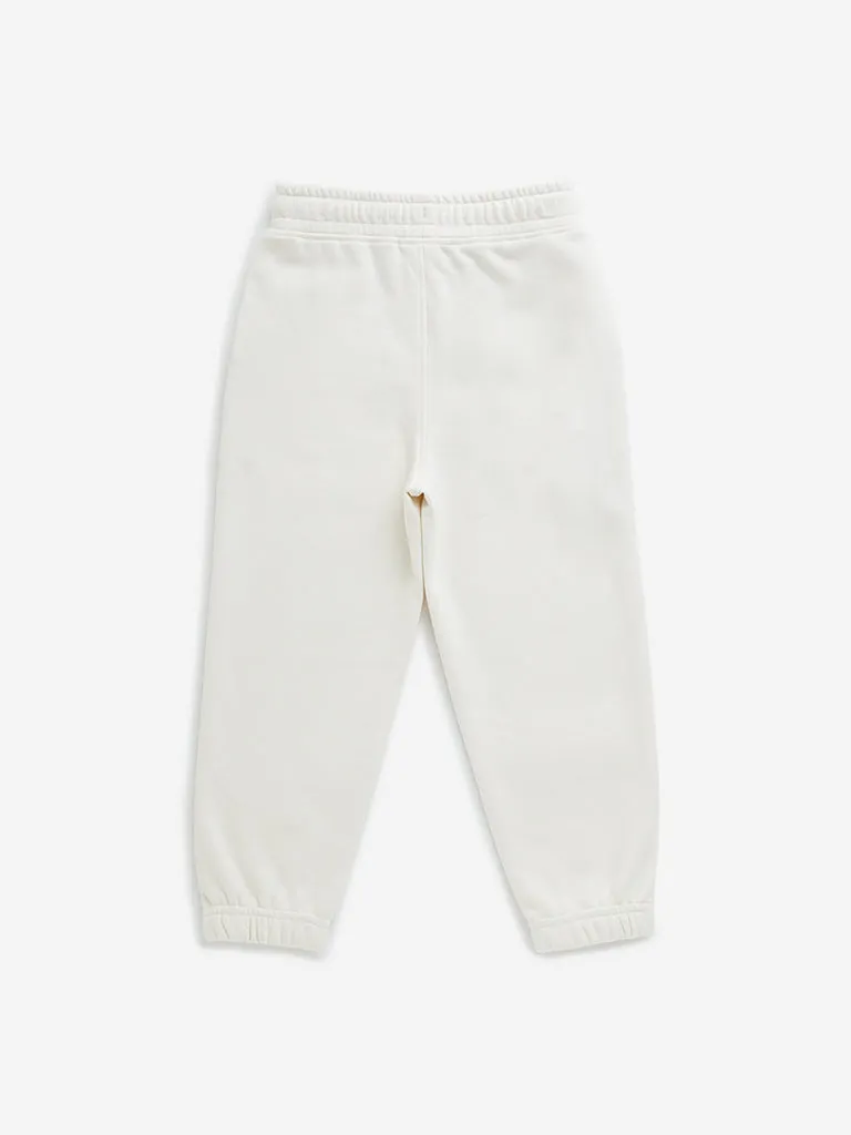 HOP Kids Off-White Printed Mid-Rise Cotton Blend Joggers