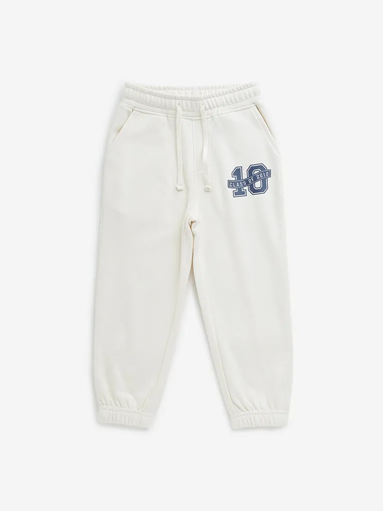 HOP Kids Off-White Printed Mid-Rise Cotton Blend Joggers