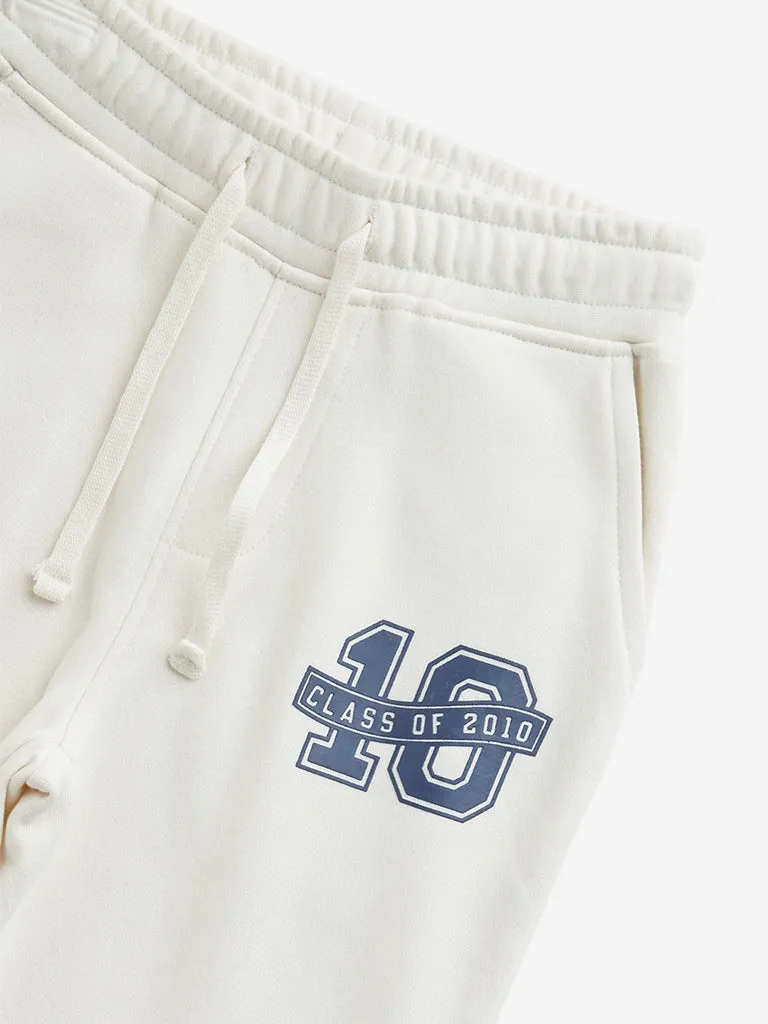 HOP Kids Off-White Printed Mid-Rise Cotton Blend Joggers