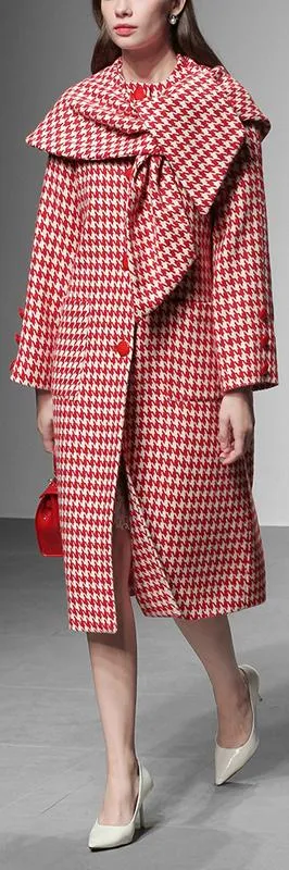 Houndstooth Shawl Wool Coat