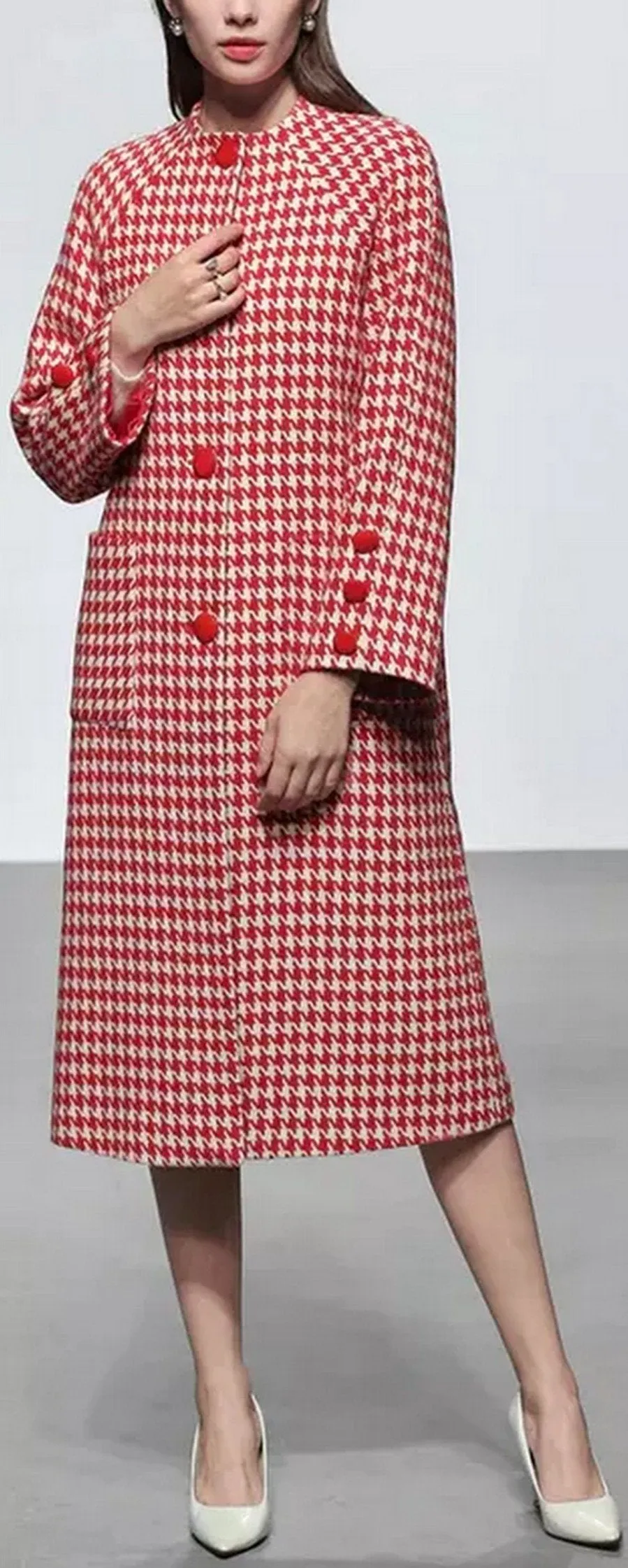 Houndstooth Shawl Wool Coat