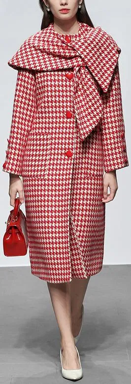 Houndstooth Shawl Wool Coat